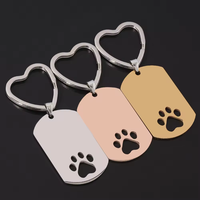 AiLI Pet Card Keychain Love Heart Dog Claw Keychains For Bag Key Engrave Blank Mirror Polished Stainless Tag Paw Keychain