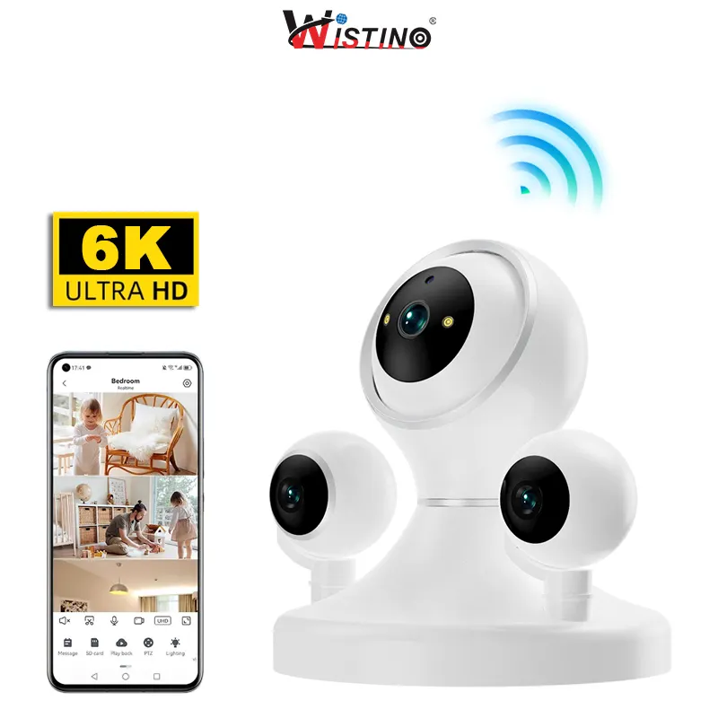 Wistino 6K Ultra HD Fisheye WiFi Camera Caméra de sécurité panoramique à trois objectifs avec alarme à distance
