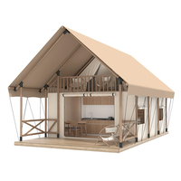 Tente de glamping en toile de luxe de 45 m² imperméable avec design safari africain en bois pour hôtels, centres de villégiature ou camping