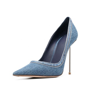 Escarpins à talons aiguilles ultra fins en jean chic pour femme, grande taille 45, à bout pointu - Product Image 2
