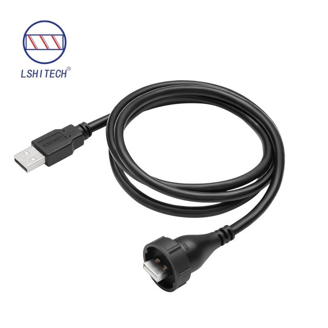 LSHITECH IP68 Waterproof USB 2.0 Female Industrial Cable for Data Communication 30V DC 1.5A 5P Terminals Copper Contact Nylon