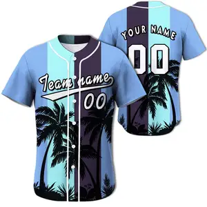 Pretty Full Sublimation Printing Custom Made Breathable Coconut Tree Design Baseball Jersey