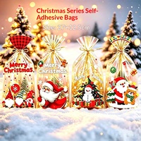 Paquete de 50 Bolsas de Celofán Transparentes OPP con Estampado Navideño de Santa Claus, para Dulces, Galletas y Regalos, con Lazos, para Panadería