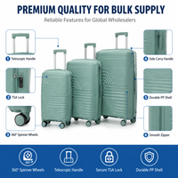 Ensembles de bagages de voyage en PP rigide bleu ciel, 4 roues pivotantes, 16, 18, 20 pouces, texture ondulée, poignée de transport, vente en gros