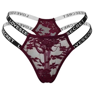 Tanga de encaje floral para mujer con letras impresas, tiras finas múltiples, malla transparente, diseño hueco, cintura baja, sexy, lencería OEM ODM - Product Image 2