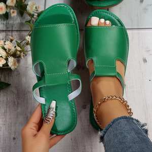 1006 Foreign Trade 2025 Summer Round Toe Flat Simple <b>Sandals</b> and Slippers for <b>Women</b> Wear Color-matching Soft Beach - Product Image 3