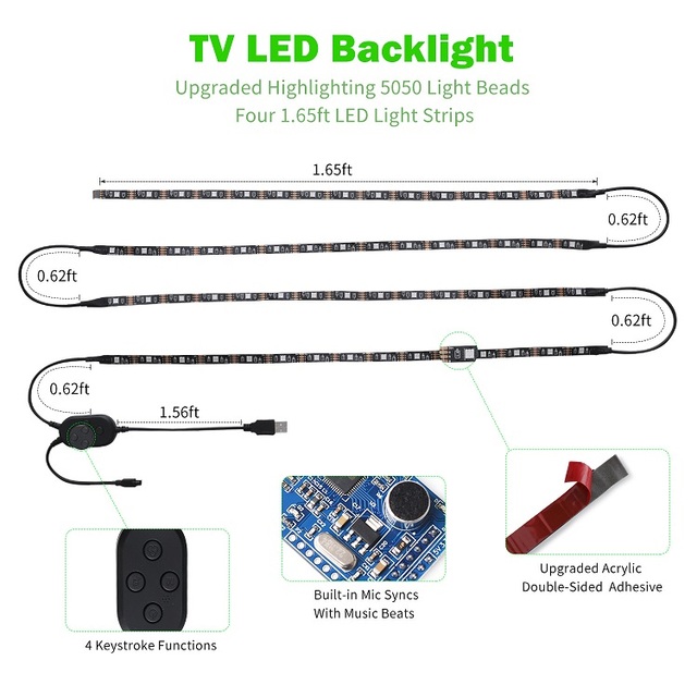 5V Usb Safe Light 5050 Tape Flexible Led Stripe Ribbon for TV Indoor Room Ip20 Waterproof