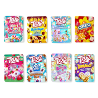 Vente en gros en stock : Ensemble de sacs Mylar holographiques pré-faits de 3,5 g et boîtes pour l'emballage de bonbons, snacks, gâteaux et fleurs