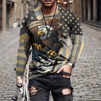 Nouvelle Tendance : T-shirt Vintage en Polyester Tricoté pour Homme avec Impression Numérique, Manches Longues, Motif Unique, Fitness
