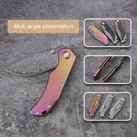Couteau de poche pliant en acier Damas style rose Bochen, en acier inoxydable avec placage titane et manche en fibre de carbone, idéal pour les activités de plein air et comme cadeau.