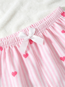 Conjunto de Pijama de Verano para <span class=keywords><strong>Mujer</strong></span> con Estampado de Corazones, Camiseta de Manga Corta y <span class=keywords><strong>Pantalones</strong></span> <span class=keywords><strong>Cortos</strong></span> a Rayas Rosas, Ropa de Dormir Cómoda - Product Image 6