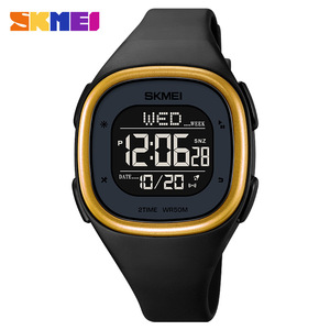 Skmei Digital Watch Men Black Gold TPU Strap 50M Waterproof LED Display Multifunction Square Case - Product Image 1