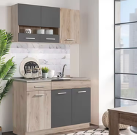 Set Kabinet Dapur 2 Bagian Modern Warna Putih & Motif Kayu Terang dengan Penyimpanan Atas & Bawah
