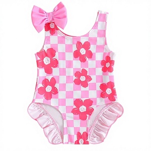 Traje de Baño de una Pieza para Bebé Niña, Verano, Bonito, Dulce, Estilo Princesa, con Flores Rojas Grandes, sin Mangas, de Spandex/Poliéster, Transpirable - Product Image 1