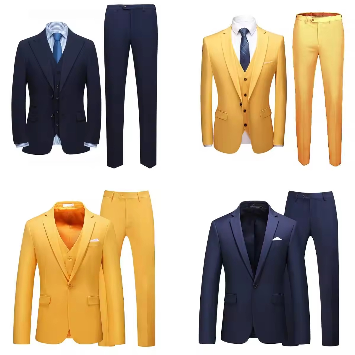 Wholesale Slim Three-piece Set with Suit Vest Pants for Men's Single Row One Button Wedding Business Casual Suit Many Colors