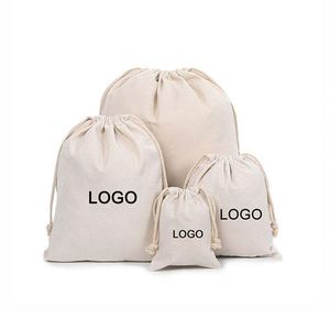 Pochette en toile de coton beige avec cordon de serrage - Sac cadeau durable multi-tailles avec logo personnalisé - Product Image 2