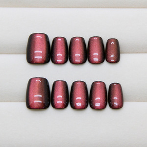 24pcs Faux ongles courts et carrés en forme d'œil de chat <span class=keywords><strong>violet</strong></span> <span class=keywords><strong>foncé</strong></span> à coller sur les ongles - Product Image 3