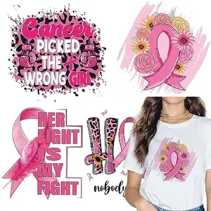 Breast Cancer Iron on Transfers,Pink Ribbon Iron on Patches Breast Cancer Awareness Heat Transfer Vinyl Design Stickers Decals