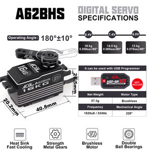 เกียร์เหล็ก A62BHS 16 กก. 0.058 วินาที ความเร็วสูง 8.4V HV 180 องศา ดิจิตอล โปรแกรมได้ โปรไฟล์ต่ำ อะไหล่รถดริฟท์ RC แบบไร้แปรงถ่าน - Product Image 5