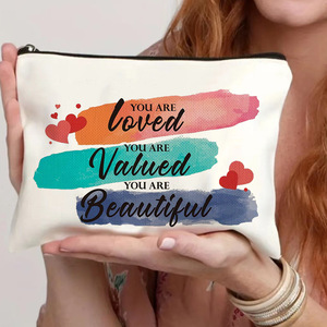 1 pièce Pochette de maquillage et de voyage zippée en toile personnalisable avec lettres pour femme, style mode - Product Image 1