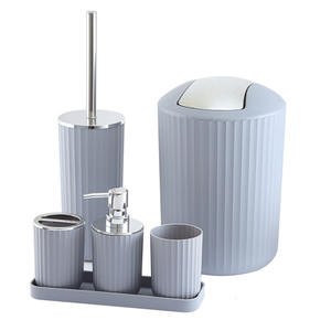 MOOZI MZ001 Set Aksesoris Kamar Mandi Ramah Lingkungan 6 Buah dari Plastik dengan Dispenser Sabun dan Nampan untuk Penggunaan di Rumah - Product Image 2