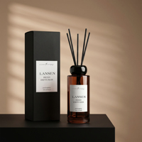 Diffuseur de parfum en verre ambré de luxe 200 ml, bouteille ronde longue et fine pour aromathérapie, pour parfum d'intérieur avec emballage en boîte noire