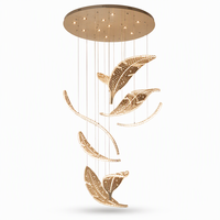Lustre en cristal de luxe en forme de feuille, luminaire suspendu en or titane, lampe LED pour escalier, hôtel, villa, salle de banquet
