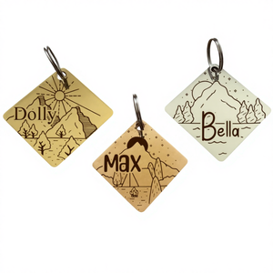 ปลอกคอป้าย ID ทำจากหนังรูปแมวสุนัขน่ารักมีเพชรสีทอง/เงิน/โรสโกลด์รูปทรงและดีไซน์ภูเขา - Product Image 1