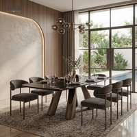 Table à manger moderne de luxe en marbre avec base métallique inclinée, 8-10 places, grand mobilier de salle à manger pour villa