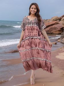 ชุดคลุมบิกินี่ชายหาดสำหรับผู้หญิง ผ้าเรยอน 100% ลายพิมพ์ไทได ดิสชาร์จ แฟชั่นลายทาง พิมพ์ลาย 280 กรัม ทรงหลวม ใส่สบายสำหรับฤดูร้อน - Product Image 5