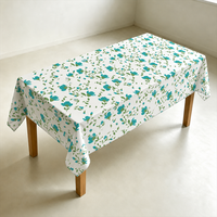 Nappe Rectangulaire Blanche Teal Florale en PEVA Moderne Personnalisable Écologique Imperméable et Anti-Huile 54x108 Pouces pour Mariage