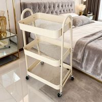 Chariot utilitaire moderne à 3 niveaux en maille, type à insertion de boulons, non pliable, avec poignée et roues verrouillables pour rangement et organisation