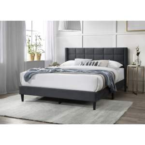 DB Elegant Modern Charcoal Brushed Linen 1pc <b>Queen</b> Size Bed Upholstered Box Design <b>Headboard</b> Bedframe - Product Image 1
