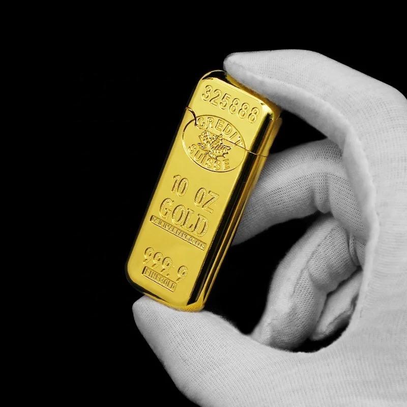 Бутановая мини-зажигалка с золотым стержень, тонкая многоразовая зажигалка с открытым пламенем, креативная форма золотого слитка, оптовая продажа