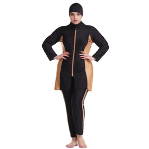 Traje de baño musulmán a rayas de talla grande personalizado para mujer con cremallera e Hijab Compatible con cobertura completa traje de baño estampado - Product Image 2