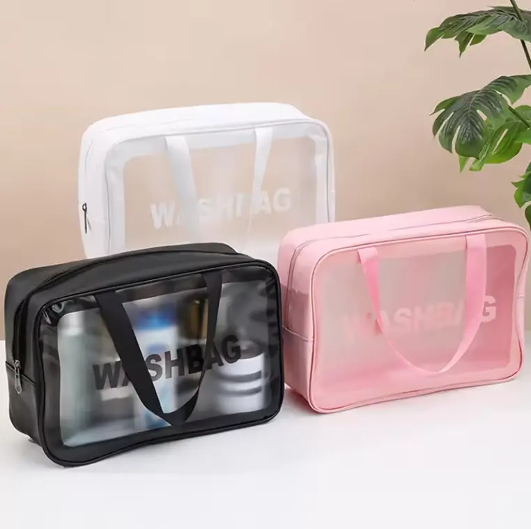 Lage Moq Groothandel Pu Waterdichte Cosmetische Tas Grote Capaciteit Toilettas Doorzichtige Pvc Bad Make-Up Organizer Tas