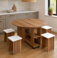 Table à manger ronde pliable multifonctionnelle avec 4 tabourets, ensemble de dinette mobile sur roulettes pour petit appartement