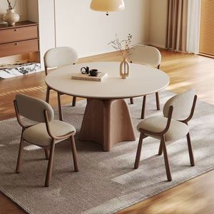 Table à manger ronde traditionnelle avec plateau lisse <span class=keywords><strong>et</strong></span> structure en bois naturel - Product Image 3