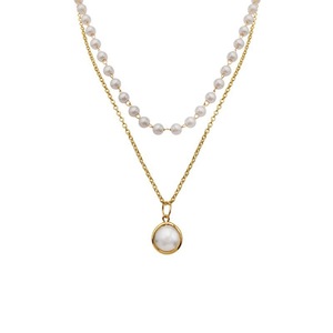 قلادة لؤلؤ محاكاة مطلية بالذهب للنساء ظريفة بطبقتين قلادة عصرية من الخرز قلادة جذابة لحفلات الزفاف - Product Image 6