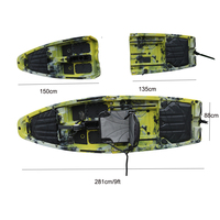 Kayak de pêche modulaire 9 pieds, monoplace, avec pédales détachables et moteur électrique, 2 sections, bateau océanique en PE
