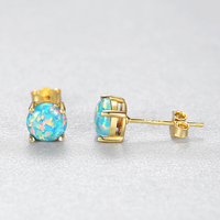CZCITY Boucles d'oreilles clous délicates géométriques rondes en opale synthétique plaqué or argent sterling 925 à 4 griffes pour filles et femmes
