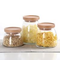 Nouveau pot de conservation en verre hermétique de qualité alimentaire avec couvercle en bois, écologique, compatible micro-ondes et lave-vaisselle, transparent, pour usage domestique