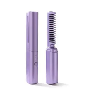 Cordless Portable Mini Range2 In 1 Straightening Brush Travel Women Heating Comb Fashion USB Plastic Hair Straightener Dryer
