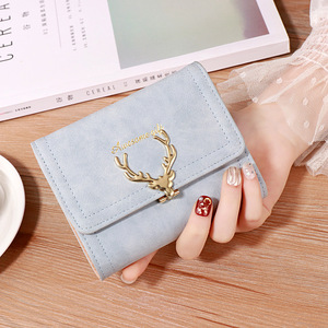 Women's Fashionable <strong>Deer</strong> Horn Printed Soft Pu Leather <strong>Wallet</strong> <strong>with</strong> Korean Style Money Clip Handbag Purses