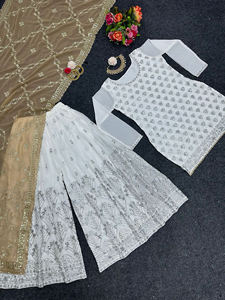 Diseñador moderno pesado Faux Georgette tela indio pakistaní étnico vestido-adultos Sharara traje Palazzo Dupatta ocasiones especiales - Product Image 5