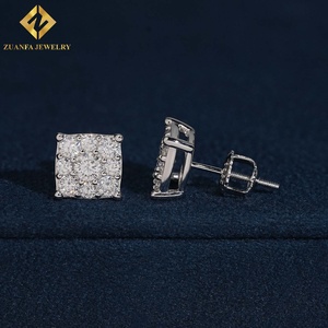 Boucles d'oreilles clous carrées en moissanite scintillante, à prix de gros, avec fermoir à vis, bijoux unisexes hip-hop streetwear - Product Image 2