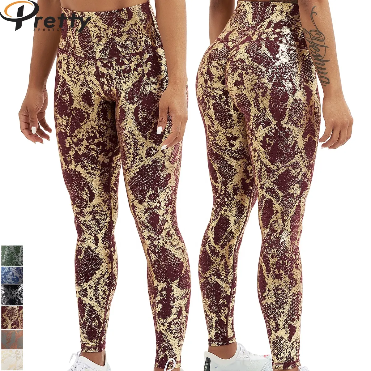 Nieuw Binnen Vergulde Hoge Taille Yoga Legging Voor Vrouwen Workout Gym Fitness Yogabroek Scrunch Snake Print Dames Yoga Legging