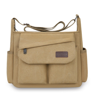 Customized Multi Pocket Travel Tote <b>Large</b> Capacity Washed Cotton <b>Canvas</b> Utility Vintage Messenger <b>Bag</b> for Commute Outdoor Travel - Product Image 1