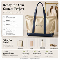 Sac fourre-tout en toile de coton bleu marine moyen avec logo imprimé personnalisé, poignée longue et imprimé rayé pour le voyage, fabrication OEM directe d'usine
