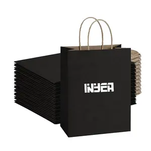 Örnek kahverengi sanayi toptan fiyat siyah kraft kağıt torba alışveriş çantası özel logo